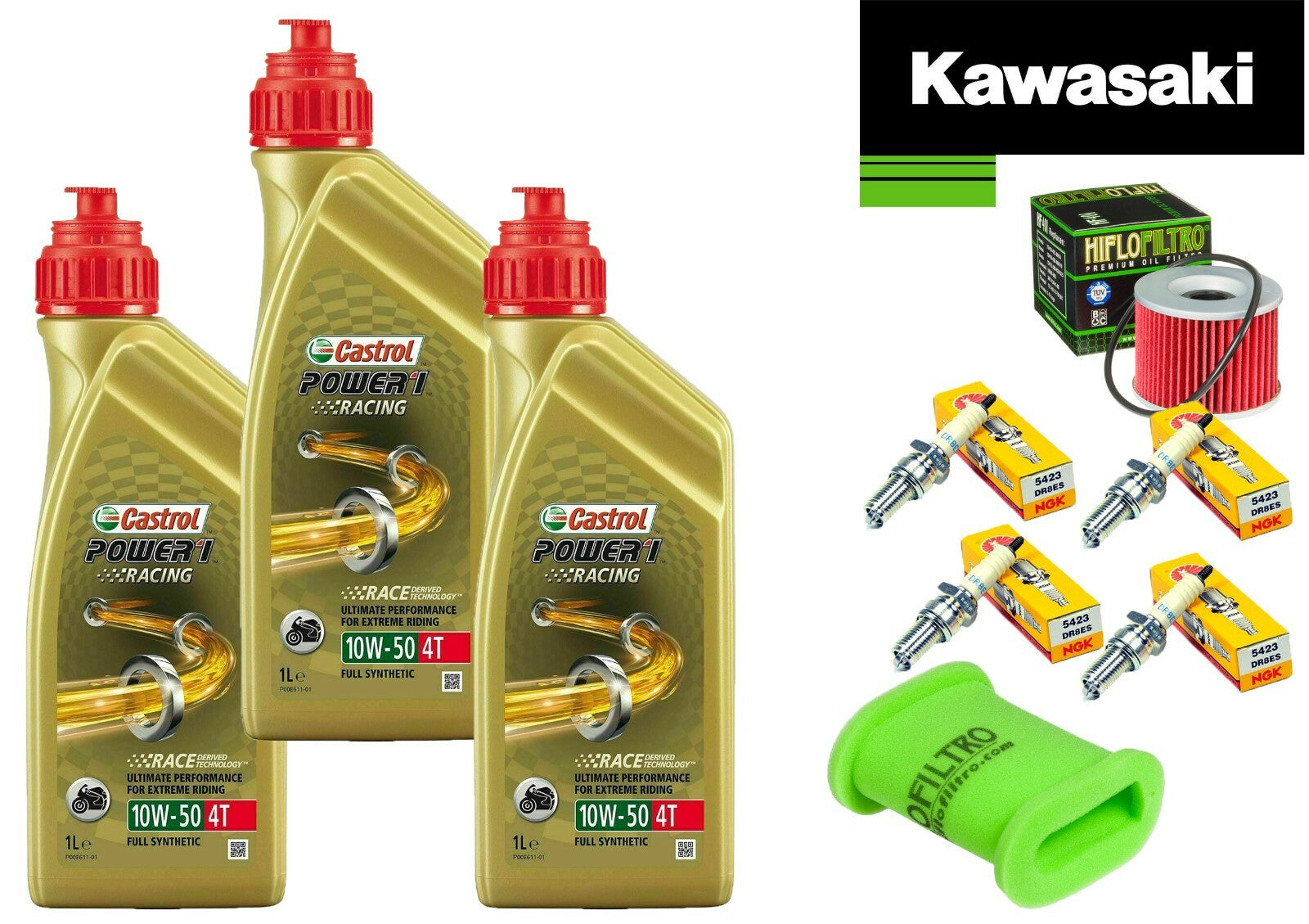 KIT TAGLIANDO KAWASAKI  ZX 600 88/00 CASTROL 10W50 RAC FILTRO OLIO ARIA CANDELE 