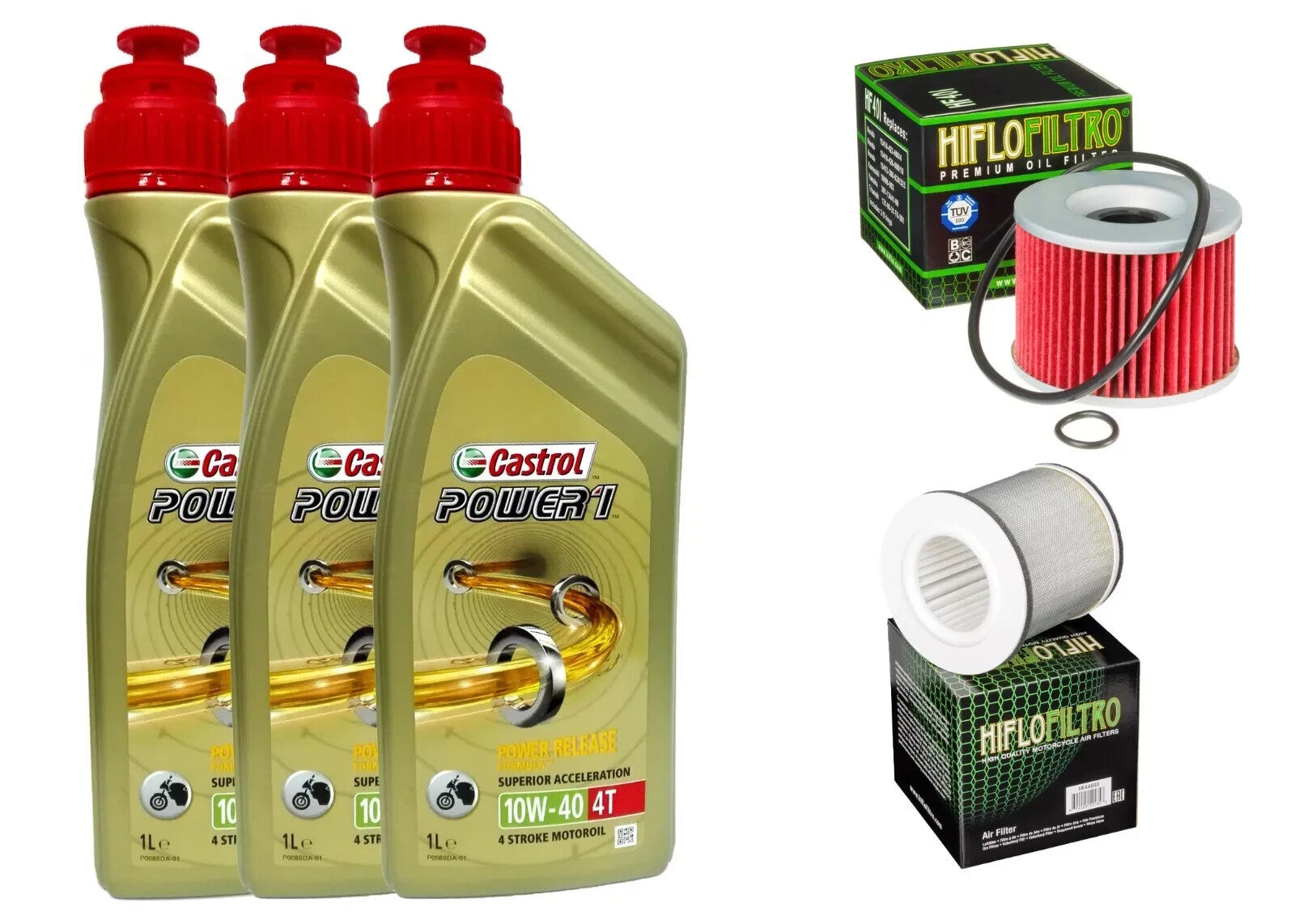 KIT/TAGLIANDO YAMAHA FZ / FZR 750 / 1000 CASTROL POWER 1 10W40 FILTRO OLIO ARIA