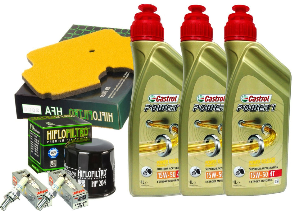KIT TAGLIANDO CASTROL 15W50 FILTRO OLIO ARIA CANDELE PER KAWASAKI ER-6F 650 2006