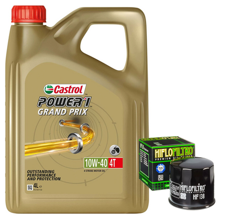 KIT TAGLIANDO SUZUKI 4 LITRI CASTROL POWER 1 GRAND PRIX 10W40 FILTRO OLIO HF138
