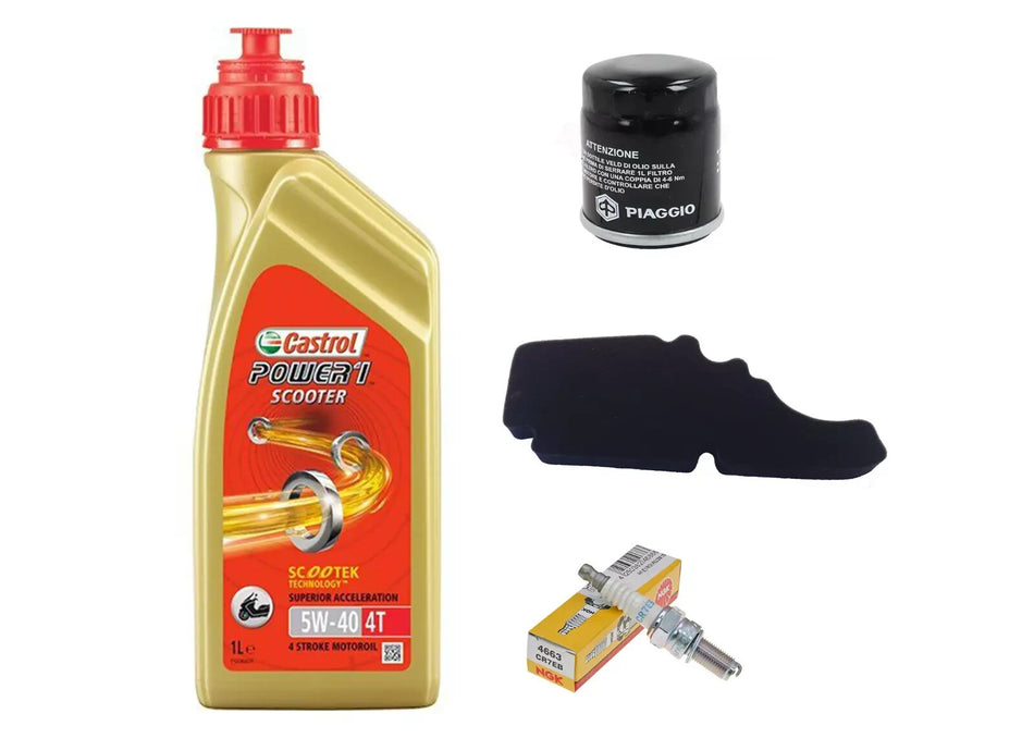 KIT/TAGLIANDO PIAGGIO LIBERTY 4T 2V E3 125 CASTROL 5W40 FILTRO OLIO ARIA CANDELA