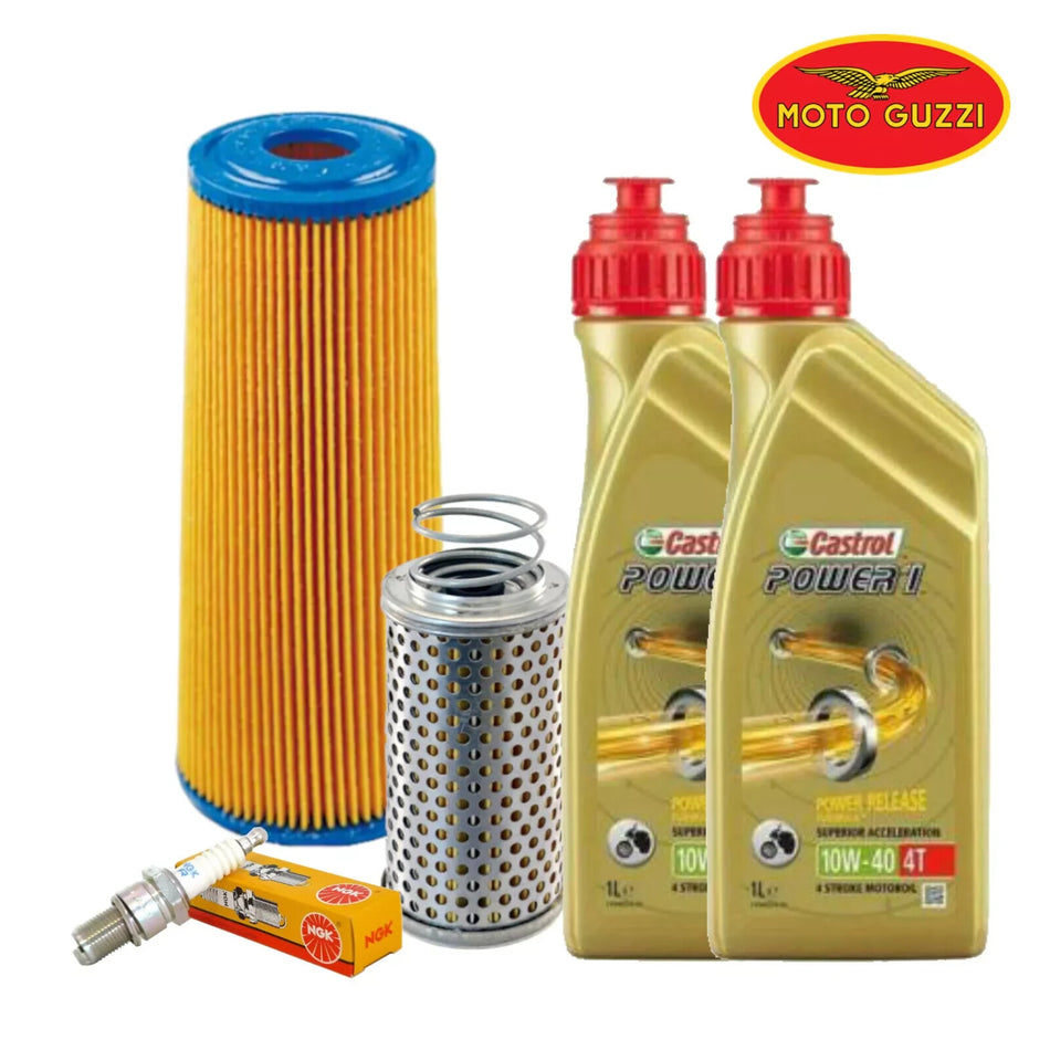 KIT/TAGLIANDO MOTO GUZZI V35 350 Castrol 10W40 filtro olio aria candele X GUZZI