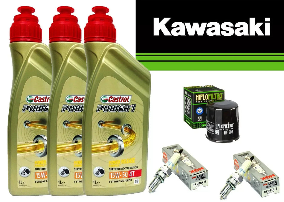 KIT/TAGLIANDO KAWASAKI ER 6N 650 2009 2012 CASTROL 15W50 CANDELE FILTRO OLIO