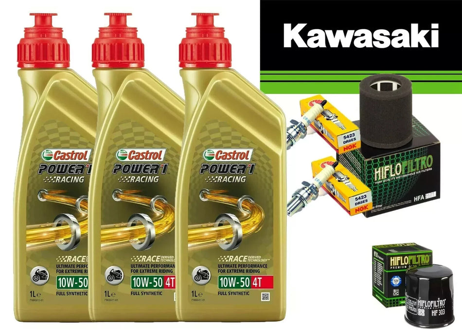 KIT/TAGLIANDO KAWASAKI EN 500 1990/93 CASTROL 10W50 RACING F. OLIO ARIA CANDELE