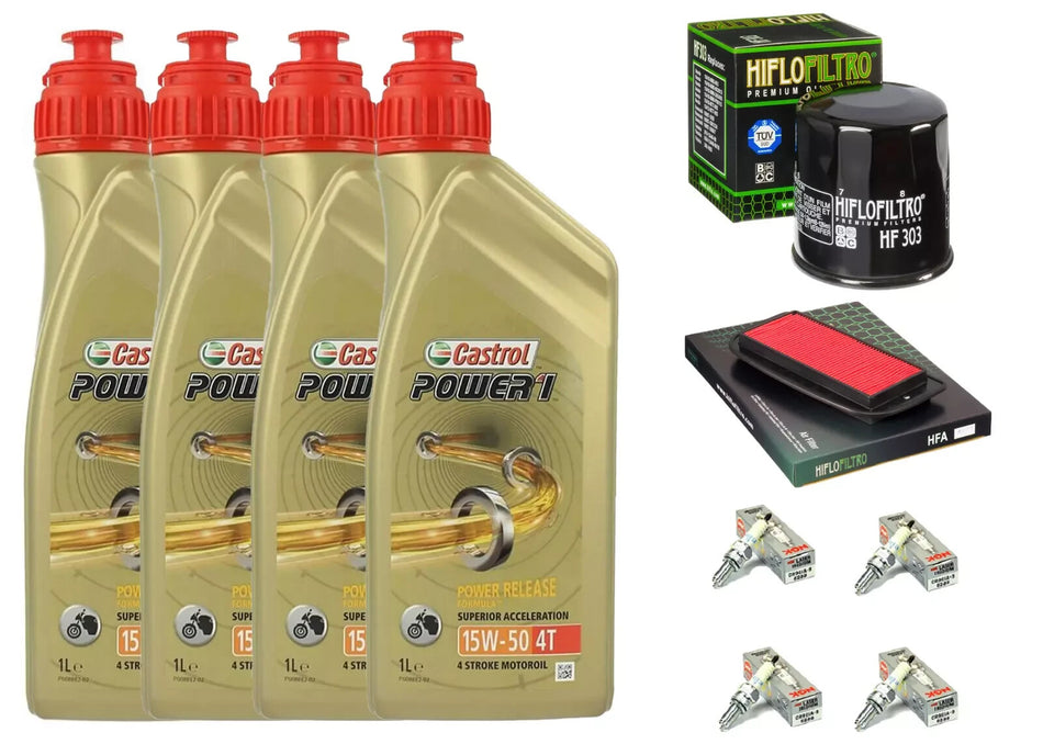KIT/TAGLIANDO YAMAHA/YZF R1 1000 2002/03 CASTROL 15W50 FILTRO OLIO ARIA CANDELE